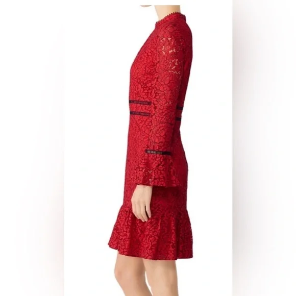 Shoshanna Romantic Red Lace Long Sleeve Keyhole Dress NWT Anthropologie - Picture 4 of 16